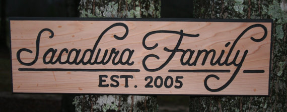 Family Name Sign Hand Carved on cedar in Beautiful Script