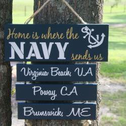 5 Duty Stations Home is Where the Air Force, Army, Coast Guard, Marine Corps, Navy Sends Us Military Family Sign