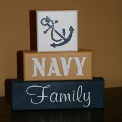 NAVY FAMILY Military Blocks painted decor Shelf Sitter